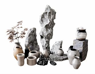 New Chinese Style Pottery Pot Stone rockery Plant Vase Ornaments Pot 3d model