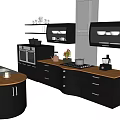 Modern Kitchen Interior With Black Cabinets Wooden Countertop And Appliances