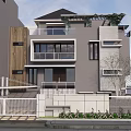 Modern Detached Villa Exterior With Large Glass Windows Wooden Accent Balconies And Roof Greenery
