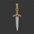 Ornate Decorated Dagger With Golden Hilt Colorful Gemstones And Sharp Blade