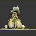 Green Hat Character With Yellow Long Hair And Small Yellow Creature On Yellow Platform