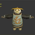 Panda Game Character Wearing Robe With Dragon Pattern And Conical Hat In Arms Outstretched Pose