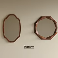 Two Different Shaped Mirrors With Wooden Frames On Beige Wall By Poliform