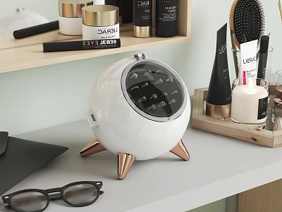 Decorative Ornament Set with White Spherical Brass Base Hairbrush Cosmetic Bottles Candle Eyeglasses on Tabletop 3d model