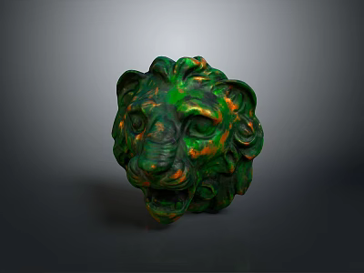 Artistic Green And Orange Lion Head Furniture Decoration With Textured Design 3d model