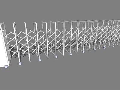 White Metal Retractable Security Gate With Crossed Design And Wheels 3d model