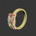 Gold Ring With Colorful Gemstones Red Green And Clear Diamonds Shiny Design