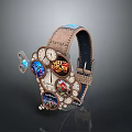 Unique Decorative Watch with Leather Strap Multiple Colorful Dials and Creative Holo Elements 3d model