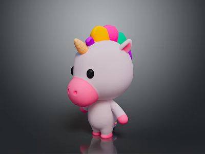 Cute Unicorn Plush Toy With Pink Body Pink Nose Small Golden Horn And Rainbow Mane 3d model