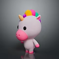 Cute Unicorn Plush Toy With Pink Body Pink Nose Small Golden Horn And Rainbow Mane