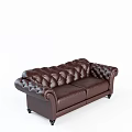 Brown Leather Tufted Two Seater Sofa With Rolled Arms Design 3d model