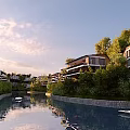 Serene Detached Villa Neighborhood Featuring Riverside Trees Water Reflections And Lush Greenery