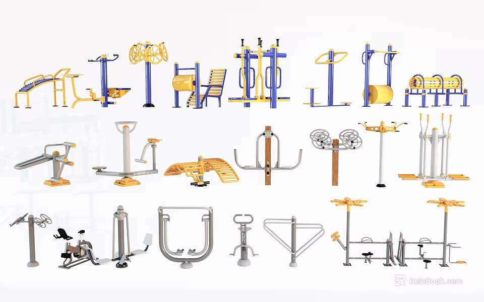 Various Outdoor Fitness Equipment For Public Park Workout And Strength Training 3d model 