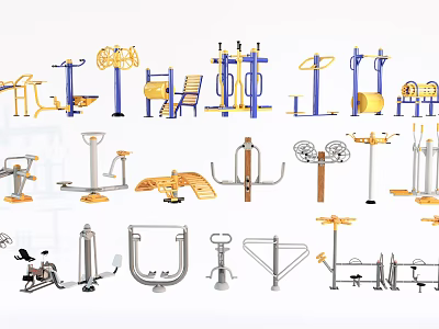 Various Outdoor Fitness Equipment For Public Park Workout And Strength Training 3d model