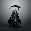 Dark Fantasy Grim Reaper Figure With White Hair Black Robe And Ornate Scythe