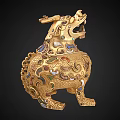 Golden Mythical Beast Ornament Decor Set With Intricate Patterns And Red Gemstone Eyes