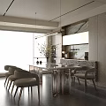 Modern Restaurant Interior With Dining Table Chairs Hanging Light And Cabinets 3d model
