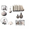 Modern Decorative Ornaments Set with Cube Cases Lamp Books Vases and Sculptures