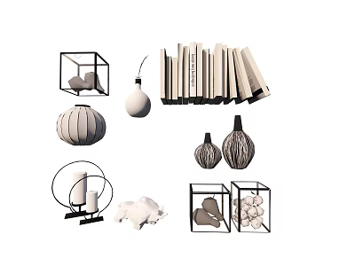 Modern Decorative Ornaments Set with Cube Cases Lamp Books Vases and Sculptures 3d model