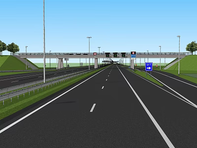 Modern Road Infrastructure Featuring Highway Overpass Street Lights And Lane Markings 3d model
