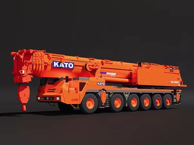KATO Orange Heavy Duty Crane Truck With Multiple Wheels And Lifting Boom 3d model