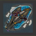 Underwater Wreck Scene With Colorful Corals Marine Plants Blue Water And Ice Blocks