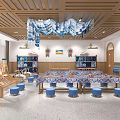 Kindergarten Art Classroom With Indigo Dye Decor And Workstations 3d model
