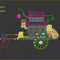 Traditional Chinese Wooden Handcart With Electronic LED Lantern And Small Electrical Appliances