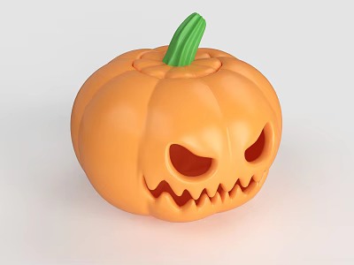 Orange Pumpkin Shaped Decorative Lamp With Carved Ghost Face And Green Stem 3d model