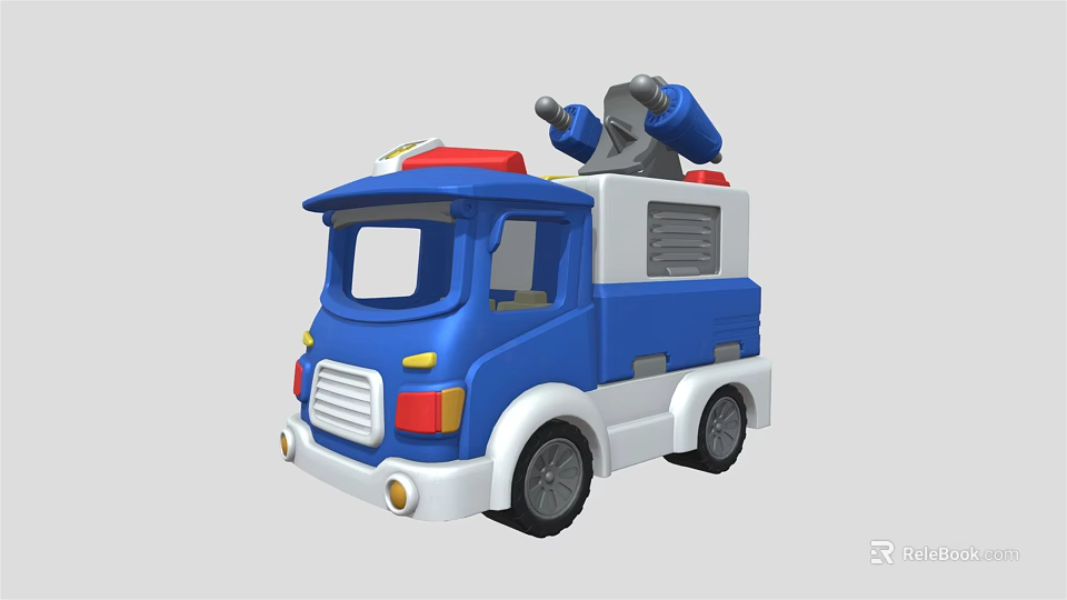 Electric Toy Truck with Blue White Body Red Top and Rescue Tools for Kids Play 3d model 