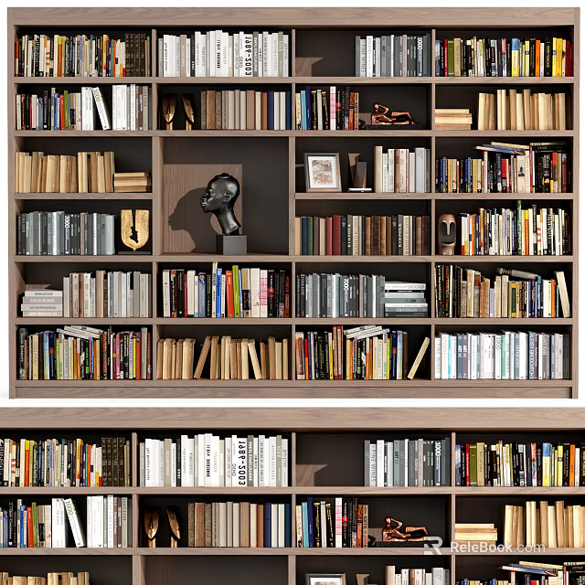 Modern Bookcase Interior With Various Books Different Colors And Decorative Items 3d model