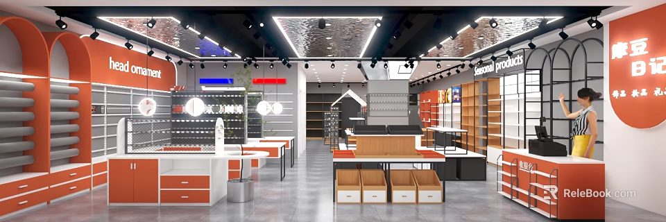 Modern Retail Store Interior With Open Layout Display Shelves Colored Areas And Lighting 3d model 