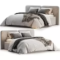 Cozy Modern Double Bed With Soft Gray Comforter Dark Blanket And Upholstered Headboard