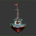 Colorful Cartoon Style Toy Boat With Red Flag Chimney And Lifebuoy Decorations