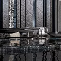 Modern Landscape Feature Wall Design With Textured Stone Panels Water Reflection And Water Feature