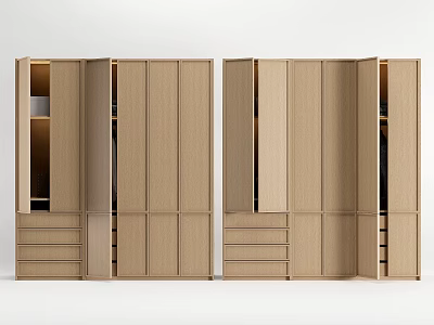 Modern Functional Wooden Wardrobe With Double Sections Drawers And Hanging Storage Space 3d model