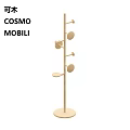 Minimalist Wooden Shelving Unit With Pole Design Circular Shelves And Hooks