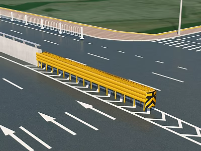 Road Facilities Featuring Yellow Guardrails Road Arrows White Railings And Zebra Crossing 3d model