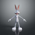 Cartoon Rabbit With Large Ears Standing Open Arms Smiling White Body Gray Background Reflection