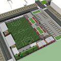 Football Field With Green Grass Surface Spectator Stands And Parking Spaces