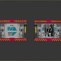 Futuristic Sci Fi Entrance Chambers Gray Structure With Yellow Red Warning Stripes Transparent Panels