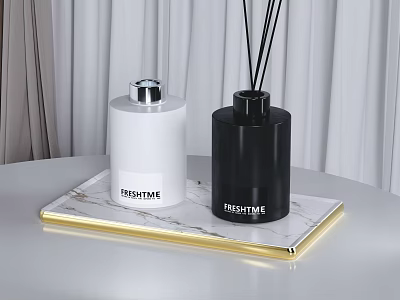 Brightime White And Black Fragrance Diffusers On Marble Tray For Home Fragrance 3d model