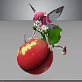 Pink Haired Fairy with Green Dress and Wings on Red Apple with Yellow Spots