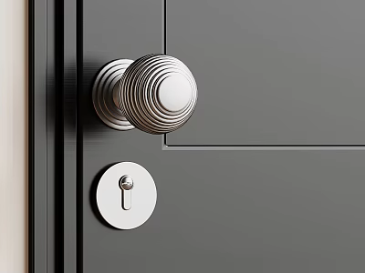 Modern Silver Metal Door Knob On Black Door With Keyhole Detail 3d model