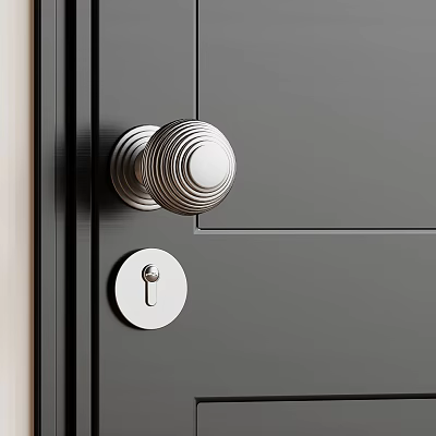 Modern Silver Metal Door Knob On Black Door With Keyhole Detail 3d model