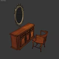 Traditional Wooden Dresser and Chair Set with Ornate Carved Mirror Vintage Style