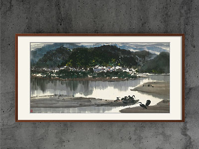 New Chinese Landscape Painting Brown Commercial Space Landscape Natural Light Decorative Painting model