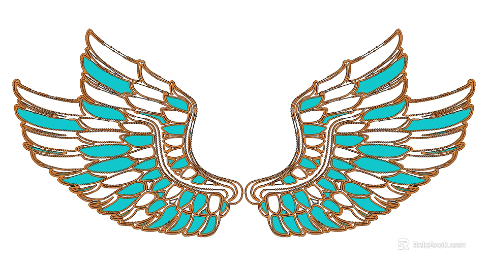 Wing Shaped Wall Decor With Golden Frame And Turquoise Accents For Home Interior Decoration 3d model 