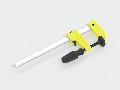 Yellow G Clamp Hardware Tool For Woodworking With Metal Bar And Black Handle 3d model