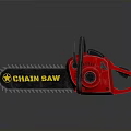 Red Chain Saw With Black Metallic Cutting Chain And Comfortable Handle Grip